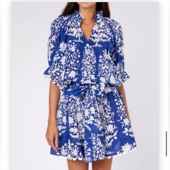 Juliet Dunn Blue and White Mini Dress - Picture 1 of 15